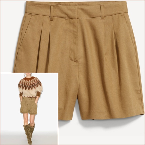 NWT High-Rise Tailored Trouser Shorts L Golden Brown Pleated Classic Chic 5" NEW - Picture 2 of 8
